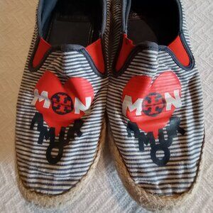 Tory Burch Mon Amour Espadrille Flats Heart Sailor Navy Blue Red Stripe 6M